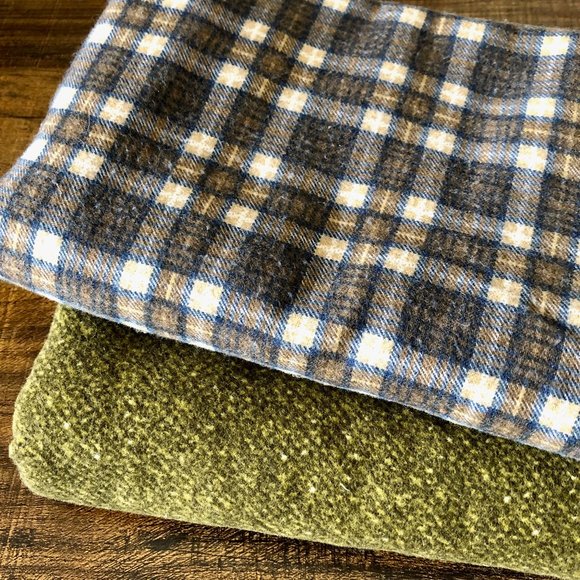 Other - 100% Cotton Flannel Yardage Bundle, Green Faux Tweed, Brown Plaid